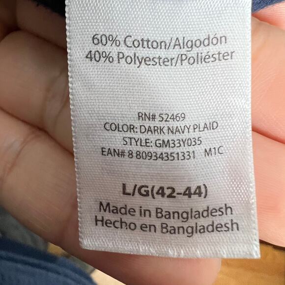 George Dark Navy Plaid Button Up Shirt Collared Pockets Long Sleeve Sz L / 42-44 - Picture 3 of 4